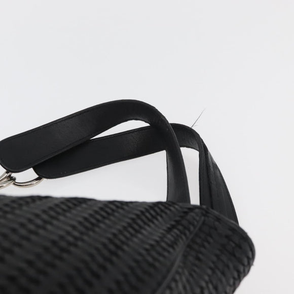 Christian Dior Hand Bag Leather Black Silver Auth ep14496