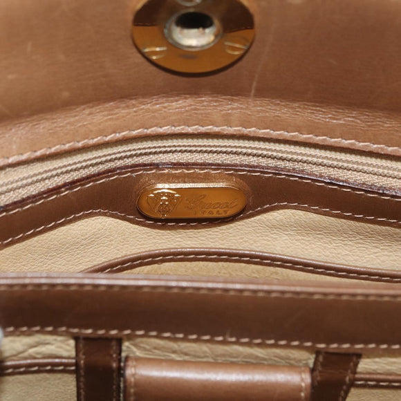 GUCCI Shoulder Bag Leather Brown Gold Auth ep14502