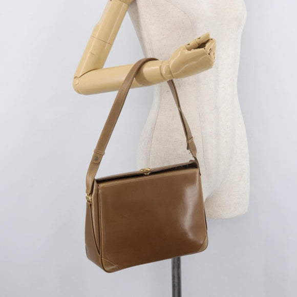 GUCCI Shoulder Bag Leather Brown Gold Auth ep14502