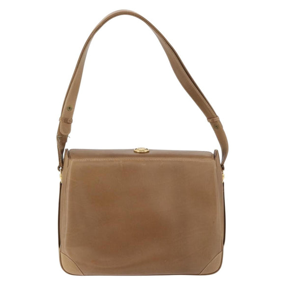 GUCCI Shoulder Bag Leather Brown Gold Auth ep14502