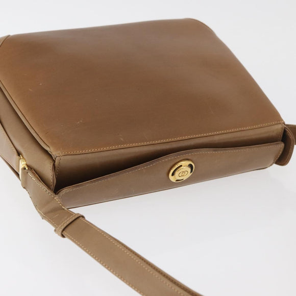 GUCCI Shoulder Bag Leather Brown Gold Auth ep14502