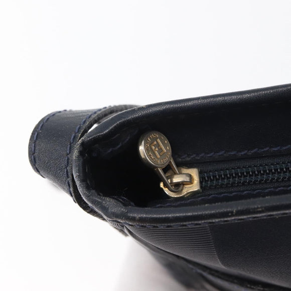FENDI Pecan Canvas Shoulder Bag PVC Navy Gold Auth ep14503