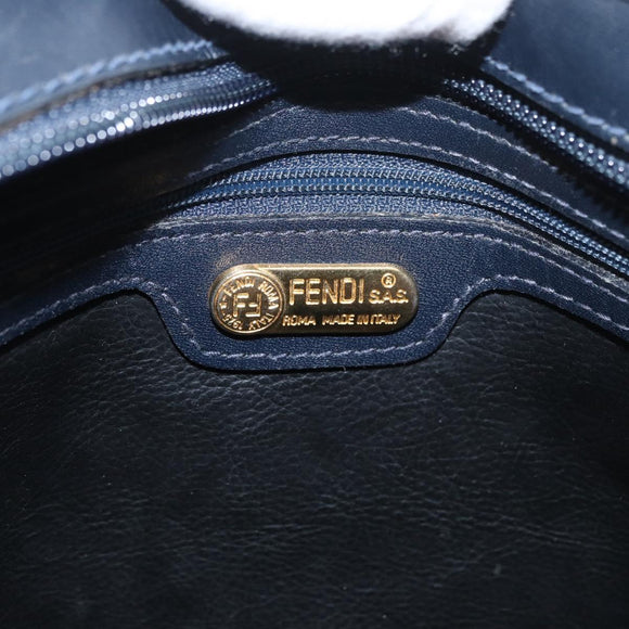 FENDI Pecan Canvas Shoulder Bag PVC Navy Gold Auth ep14503
