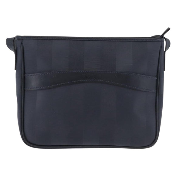 FENDI Pecan Canvas Shoulder Bag PVC Navy Gold Auth ep14503