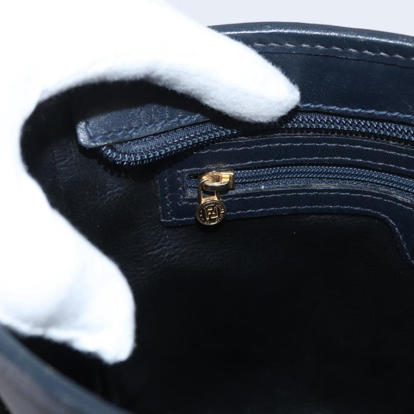FENDI Pecan Canvas Shoulder Bag PVC Navy Gold Auth ep14503