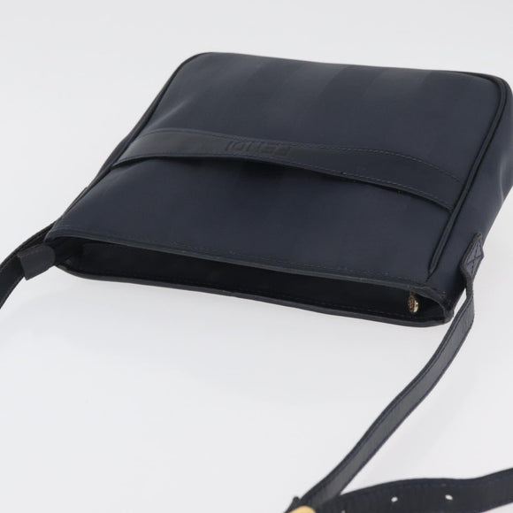 FENDI Pecan Canvas Shoulder Bag PVC Navy Gold Auth ep14503