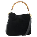 GUCCI Bamboo Shoulder Bag Suede 2way Black Gold 001 1014 1638 Auth ep14505-1