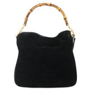 GUCCI Bamboo Shoulder Bag Suede 2way Black Gold 001 1014 1638 Auth ep14505-3
