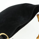 GUCCI Bamboo Shoulder Bag Suede 2way Black Gold 001 1014 1638 Auth ep14505-6