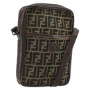 FENDI Zucca Canvas Shoulder Bag Brown Black Auth ep14508-1