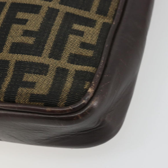 FENDI Zucca Canvas Shoulder Bag Brown Black Auth ep14508
