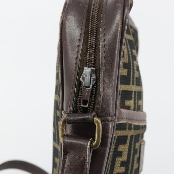 FENDI Zucca Canvas Shoulder Bag Brown Black Auth ep14508