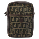 FENDI Zucca Canvas Shoulder Bag Brown Black Auth ep14508-2