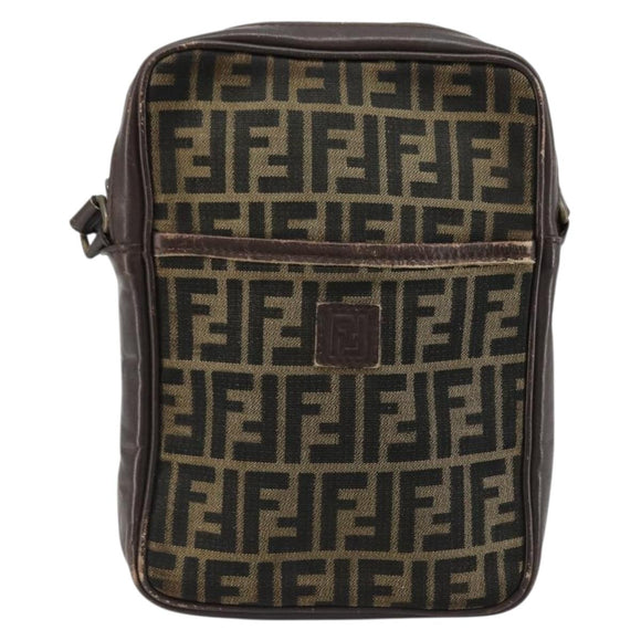 FENDI Zucca Canvas Shoulder Bag Brown Black Auth ep14508