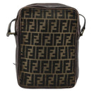 FENDI Zucca Canvas Shoulder Bag Brown Black Auth ep14508-3