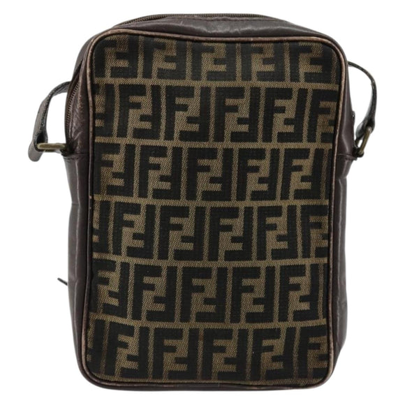 FENDI Zucca Canvas Shoulder Bag Brown Black Auth ep14508