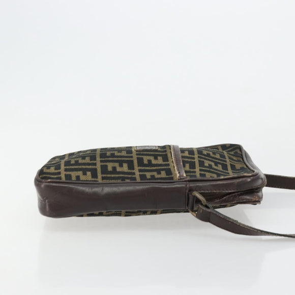 FENDI Zucca Canvas Shoulder Bag Brown Black Auth ep14508