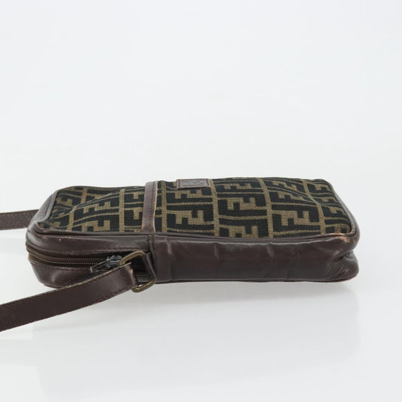 FENDI Zucca Canvas Shoulder Bag Brown Black Auth ep14508