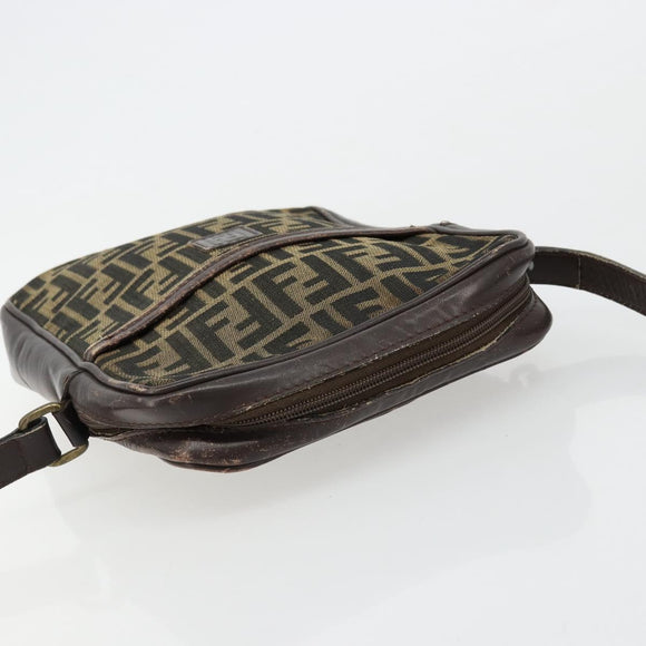 FENDI Zucca Canvas Shoulder Bag Brown Black Auth ep14508