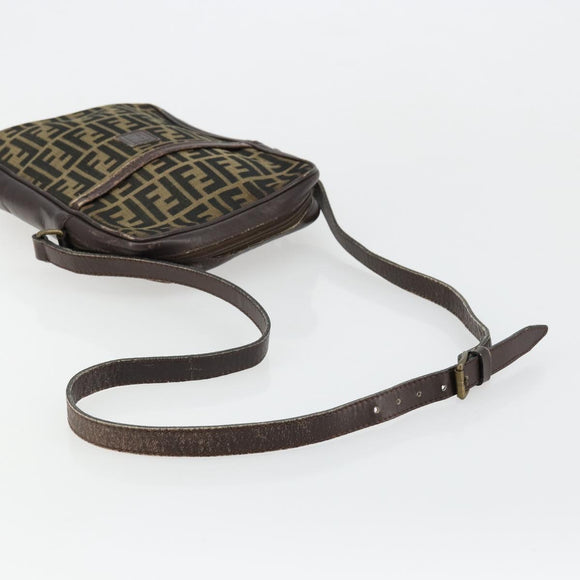 FENDI Zucca Canvas Shoulder Bag Brown Black Auth ep14508