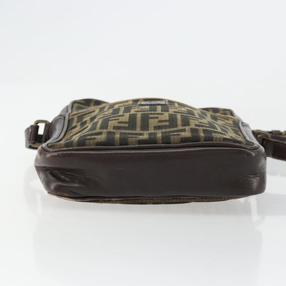 FENDI Zucca Canvas Shoulder Bag Brown Black Auth ep14508