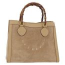 GUCCI Bamboo Hand Bag Suede Beige Gold 002.0260 Auth ep14510-1