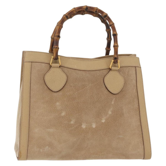 GUCCI Bamboo Hand Bag Suede Beige Gold 002.0260 Auth ep14510
