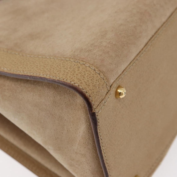 GUCCI Bamboo Hand Bag Suede Beige Gold 002.0260 Auth ep14510
