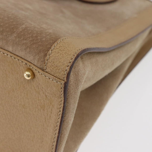 GUCCI Bamboo Hand Bag Suede Beige Gold 002.0260 Auth ep14510