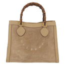 GUCCI Bamboo Hand Bag Suede Beige Gold 002.0260 Auth ep14510-2