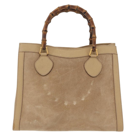 GUCCI Bamboo Hand Bag Suede Beige Gold 002.0260 Auth ep14510
