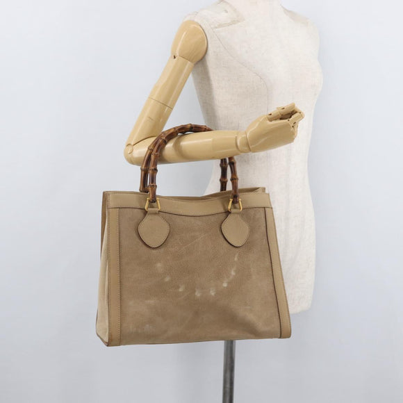 GUCCI Bamboo Hand Bag Suede Beige Gold 002.0260 Auth ep14510