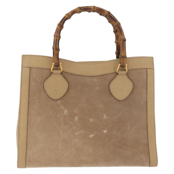 GUCCI Bamboo Hand Bag Suede Beige Gold 002.0260 Auth ep14510
