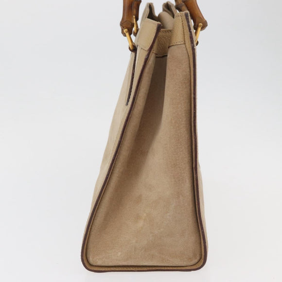 GUCCI Bamboo Hand Bag Suede Beige Gold 002.0260 Auth ep14510