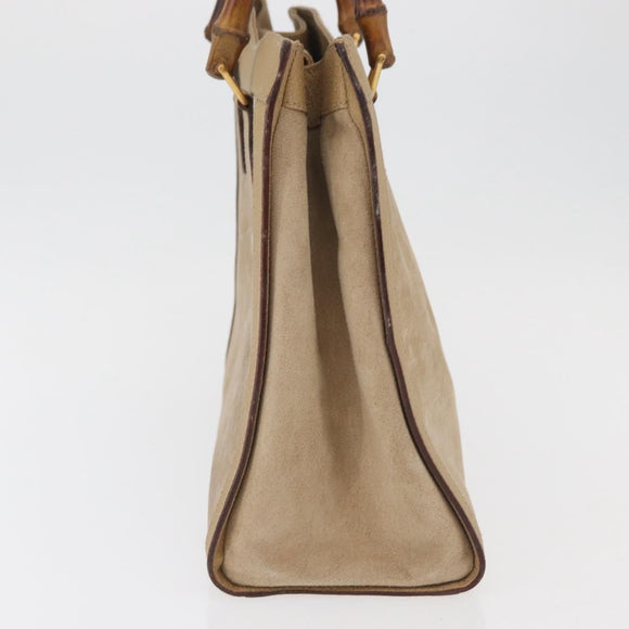 GUCCI Bamboo Hand Bag Suede Beige Gold 002.0260 Auth ep14510