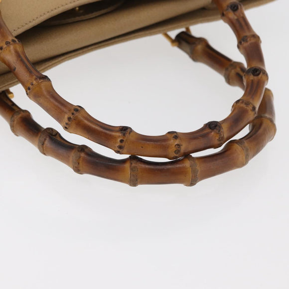 GUCCI Bamboo Hand Bag Suede Beige Gold 002.0260 Auth ep14510