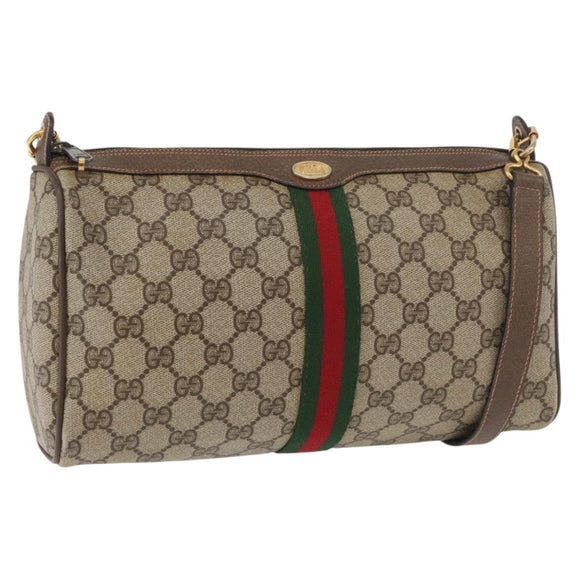 GUCCI GG Supreme Web Sherry Line Bag PVC Beige Gold 89 02 017 Auth ep14520