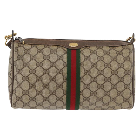 GUCCI GG Supreme Web Sherry Line Bag PVC Beige Gold 89 02 017 Auth ep14520