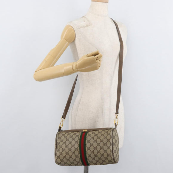 GUCCI GG Supreme Web Sherry Line Bag PVC Beige Gold 89 02 017 Auth ep14520
