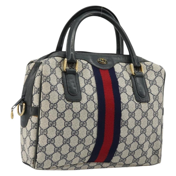 GUCCI GG Supreme Sherry Line Hand Bag PVC Navy Gold 010 378 Auth ep14524