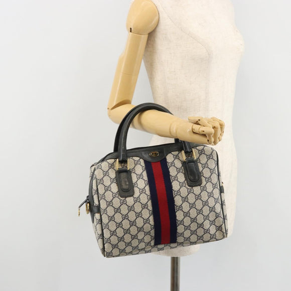 GUCCI GG Supreme Sherry Line Hand Bag PVC Navy Gold 010 378 Auth ep14524