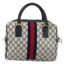 GUCCI GG Supreme Sherry Line Hand Bag PVC Navy Gold 010 378 Auth ep14524-2