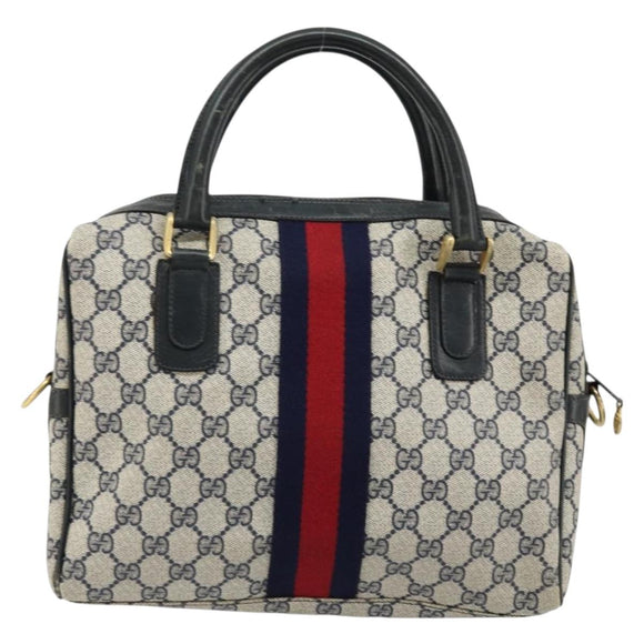 GUCCI GG Supreme Sherry Line Hand Bag PVC Navy Gold 010 378 Auth ep14524