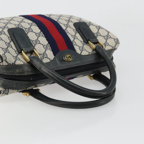 GUCCI GG Supreme Sherry Line Hand Bag PVC Navy Gold 010 378 Auth ep14524