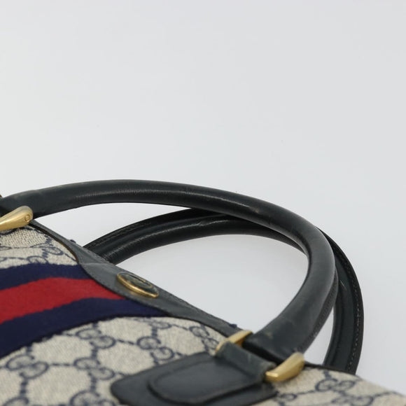 GUCCI GG Supreme Sherry Line Hand Bag PVC Navy Gold 010 378 Auth ep14524
