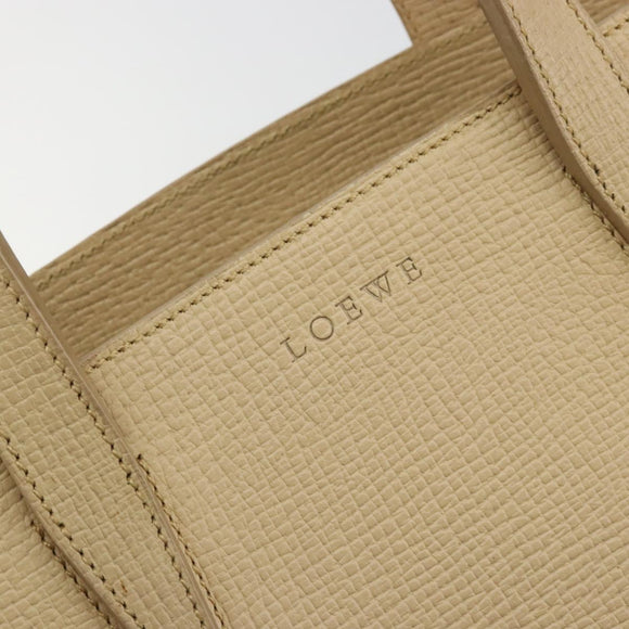 LOEWE Hand Bag Leather Ivory Silver Auth ep14525