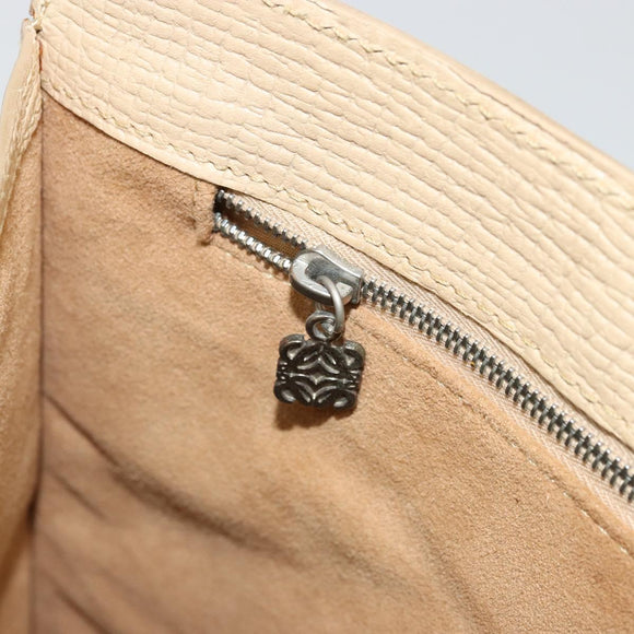 LOEWE Hand Bag Leather Ivory Silver Auth ep14525