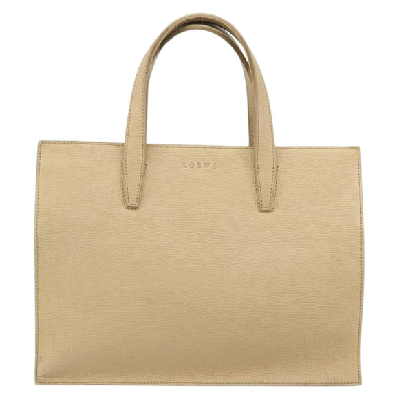 LOEWE Hand Bag Leather Ivory Silver Auth ep14525