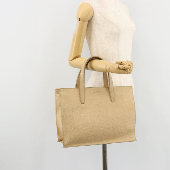 LOEWE Hand Bag Leather Ivory Silver Auth ep14525