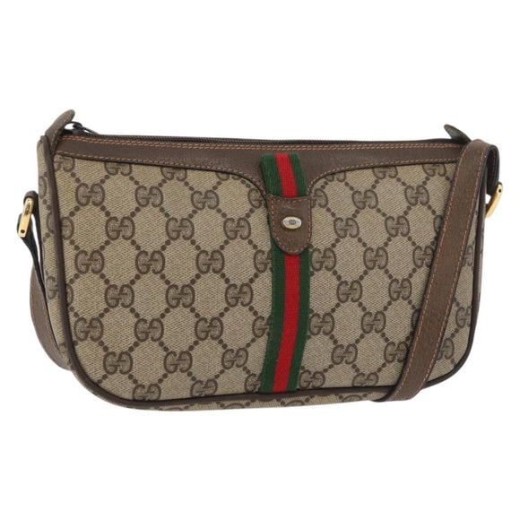 GUCCI GG Supreme Web Sherry Line Bag PVC Beige Gold 89 02 054 Auth ep14529